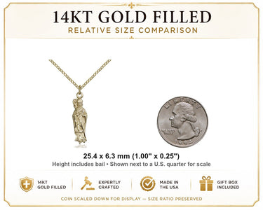 Collar de medalla de San Patricio, santo patrón, relleno de oro de 14 quilates, tamaño mediano | 2,54 cm x 0,63 cm | Cadena de 45,72 cm | Bliss