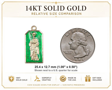 Medalla Colgante de Oro Macizo de 14kt Mediano de San Patricio, Santo Patrono | 1 X 1/2" | Hecho a mano en EE. UU. por Bliss