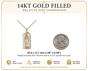 Collar con medalla de San Patricio de oro de 14 quilates | Colgante de 1 x 1/2" | Cadena de 18" | Bliss EE. UU.