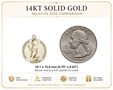 Medalla de Santa Bernadette de oro macizo de 14 quilates | Colgante de 3/4x5/8" | Hecho a mano en EE. UU. por Bliss