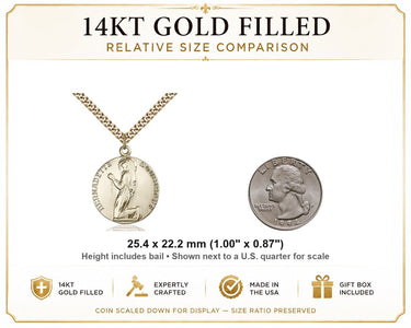 Collar de Medalla de Santa Bernadette, Patrona de Oro Laminado de 14kt, Mediano | Colgante de 1x7/8" | Cadena de 24" | Hecho en EE. UU. por Bliss