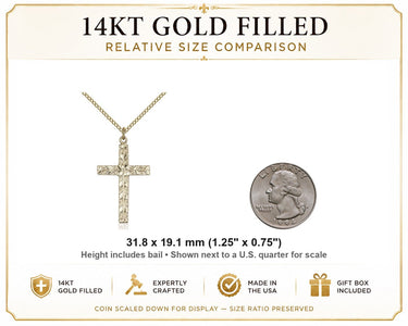 14kt Gold Filled Large Cross Necklace | 1 1/4 x 3/4 | 18" Chain | USA Made by Bliss