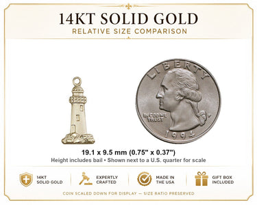 Colgante Faro de Oro Sólido de 14kt 3/4 x 3/8 | Símbolo Cristiano | Hecho en EE. UU. por Bliss
