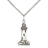 Sterling Silver Lighthouse Pendant Necklace 3/4 x 3/8 inch with 18 inch Chain by Bliss Manufacturing USA