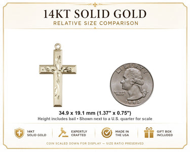 14kt Solid Gold Large Cross Pendant | 1⅜x¾ | Catholic Jewelry | USA Made by Bliss