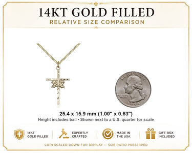 Gold Filled Medium Doves Cross Necklace | 1 x 5/8 Pendant | 18" Chain | USA Made by Bliss