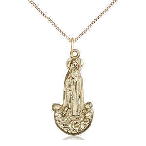 Collar Medalla Mediana de Nuestra Señora de Fátima Relleno de Oro de 14kt | Colgante de 2,54 cm x 1,27 cm | Cadena de 45,72 cm | Hecho en EE. UU. por Bliss