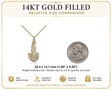 14kt Gold Filled Medium Our Lady of Fatima Medal Necklace | 1" x 1/2" Pendant | 18" Chain | USA Made by Bliss