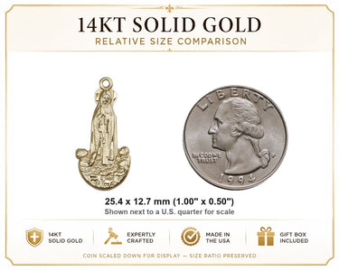 14kt Solid Gold Medium Our Lady of Fatima Medal Pendant | 1" x 1/2" | Handcrafted in USA by Bliss