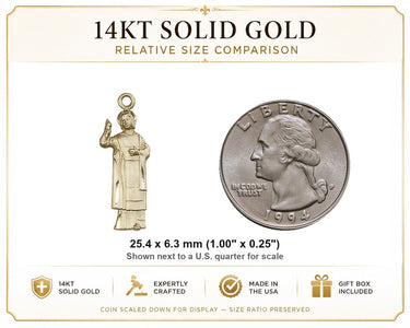 14kt Solid Gold Medium St. Florian Patron Saint Medal Pendant | 1" x 1/4" | Handcrafted in USA by Bliss