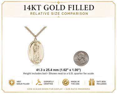 14kt Gold Filled Large St. Jude Patron Saint Medal Necklace | 1 5/8 x 1 | 24" Chain | USA Made by Bliss