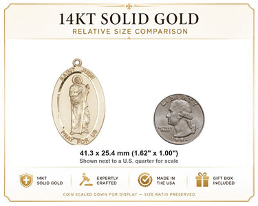 14kt Solid Gold Large St. Jude Patron Saint Medal Pendant | 1 5/8 x 1 inch | Handcrafted in USA by Bliss