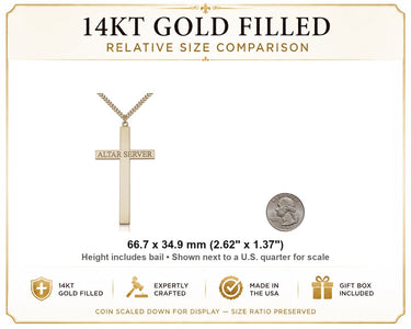 Cruz de monaguillo extragrande de oro de 14 quilates laminado | 6,7 cm x 3,5 cm | Cadena de 61 cm | Bliss USA