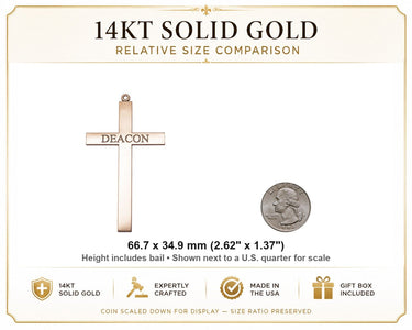 14kt Solid Gold Extra Large Catholic Deacon Cross Pendant | 2 5/8 x 1 3/8 | Handcrafted in USA by Bliss