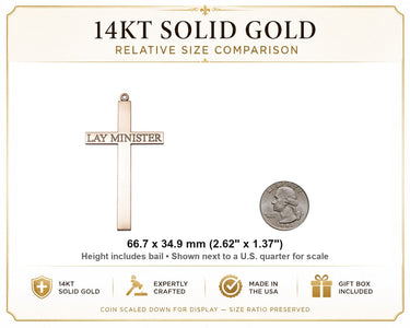 14kt Solid Gold Extra Large Lay Minister Cross Pendant | 2 5/8 x 1 3/8" | Handcrafted in USA by Bliss