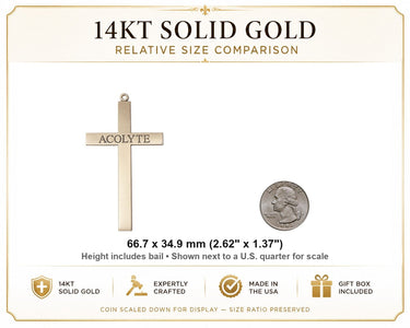 14kt Solid Gold Extra Large Catholic Acolyte Cross Pendant | 2 5/8 X 1 3/8 | Handcrafted in USA by Bliss