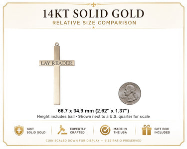 14kt Solid Gold Extra Large Catholic Lay Reader Cross Pendant | 2 5/8 X 1 3/8 | Handcrafted in USA by Bliss