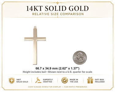 14kt Solid Gold Extra Large Catholic Cross Pendant | 2 5/8 x 1 3/8 | Handcrafted in USA by Bliss