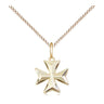 Small 14kt Gold Filled Maltese Cross Necklace 3/8 inch pendant on 18 inch chain handcrafted by Bliss Manufacturing USA