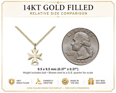 14kt Gold Filled Small Maltese Cross Necklace | 3/8" x 3/8" Pendant | 18" Chain | USA Made by Bliss