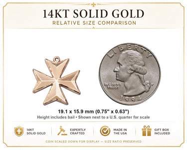 14kt Solid Gold Medium Maltese Cross Pendant | 3/4" x 5/8" | Handcrafted in USA by Bliss