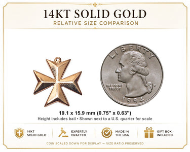 14kt Solid Gold Medium Maltese Cross Pendant | 3/4" x 5/8" | Handcrafted in USA by Bliss