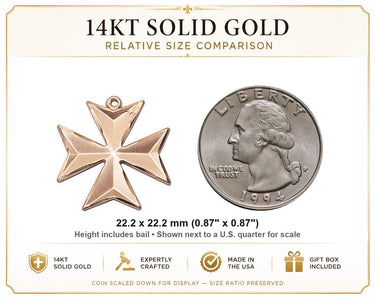 14kt Solid Gold Medium Maltese Cross Pendant | 7/8"x7/8" | Handcrafted in USA by Bliss