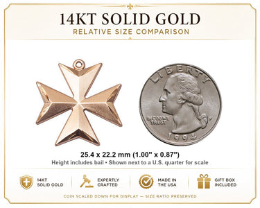 14kt Solid Gold Medium Maltese Cross Pendant | 1"x7/8" | Handcrafted in USA by Bliss