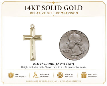 14kt Solid Gold Medium Catholic Cross Pendant | 1-1/8" x 1/2" | Handcrafted in USA by Bliss