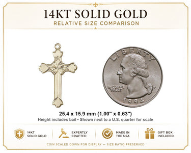 14kt Solid Gold Medium Catholic Cross Pendant | 1" x 5/8" | Handcrafted in USA by Bliss