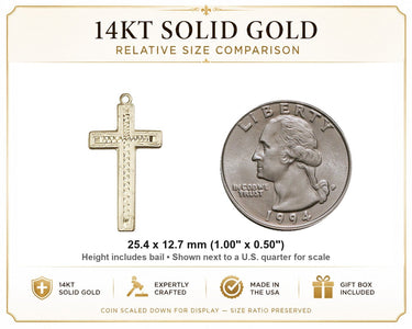 14kt Solid Gold Medium Cross Pendant | 1x1/2 | Chain Sold Separately | USA Made by Bliss