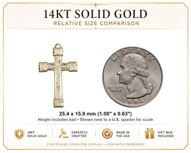 14kt Solid Gold Medium Catholic Cross Pendant | 1" x 5/8" | Handcrafted in USA by Bliss