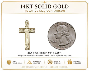 14kt Solid Gold Medium Catholic Cross Pendant | 1x1/2" | Handcrafted in USA by Bliss