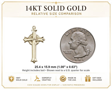 14kt Solid Gold Medium Cross Pendant | 1" x 5/8" | Handcrafted in USA by Bliss
