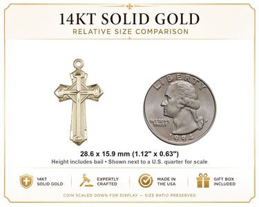 14kt Solid Gold Medium Cross Pendant | 1 1/8" x 5/8" | Handcrafted in USA by Bliss