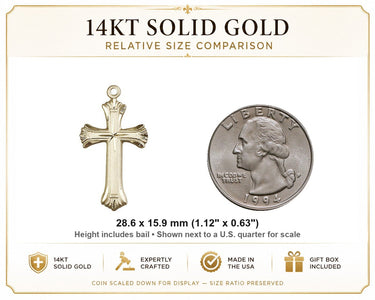 14kt Solid Gold Medium Catholic Cross Pendant | 1 1/8" x 5/8" | Handcrafted in USA by Bliss