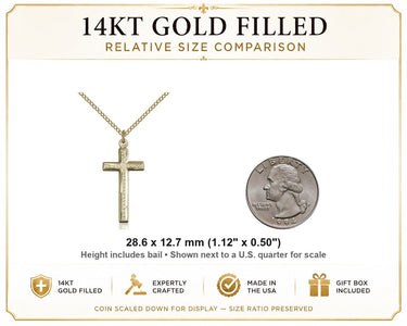 Collar de Cruz de Oro Laminado de 14kt 1⅛×½" | Cadena de 18" | Colgante Católico | Bliss USA