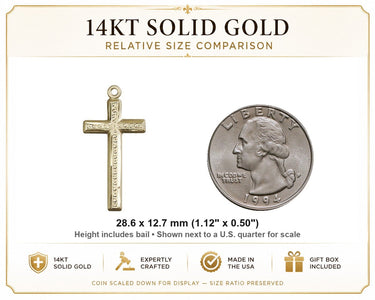 14kt Solid Gold Medium Cross Pendant | 1 1/8" x 1/2" | Handcrafted in USA by Bliss