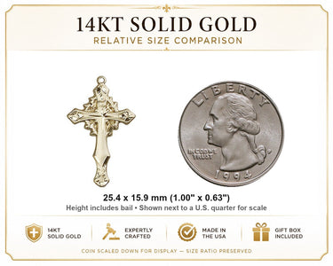 14kt Solid Gold Medium Cross Pendant | 1" x 5/8" | Handcrafted in USA by Bliss