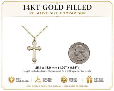 14kt Gold Filled Medium Catholic Cross Necklace | 1 x 5/8" Pendant | 18" Chain | USA Made by Bliss