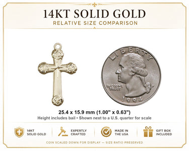 14kt Solid Gold Medium Cross Pendant | 1" x 5/8" | Handcrafted in USA by Bliss