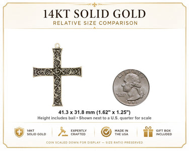 14kt Solid Gold Large Catholic Cross Pendant | 1 5/8 x 1 1/4 | Handcrafted in USA by Bliss