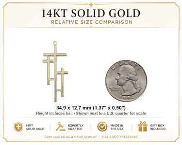 14kt Solid Gold Large Catholic Cross Pendant | 1 3/8 x 1/2 | Handcrafted in USA by Bliss