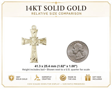 14kt Solid Gold Large Mosaic Cross Pendant | 1 5/8 x 1 | Handcrafted in USA by Bliss