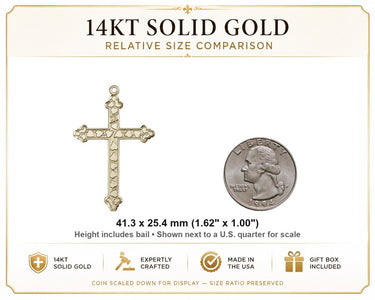14kt Solid Gold Large Cross Pendant | 1 5/8 x 1 | Handcrafted in USA by Bliss
