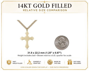 14kt Gold Filled Large Cross Necklace | 1 1/4 x 7/8 | 24" Chain | USA Made by Bliss