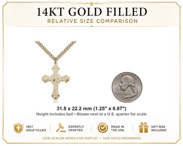 14kt Gold Filled Large Cross Necklace | 1.25" x 0.875" | 24" Heavy Curb Chain | USA Made by Bliss