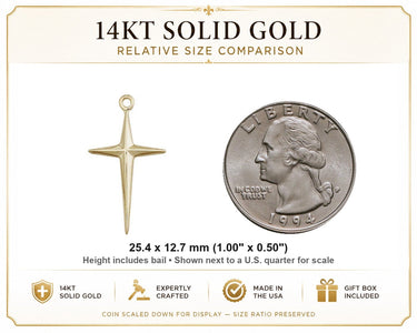 14kt Solid Gold Medium Cross Pendant | 1" x 1/2" | Handcrafted in USA by Bliss
