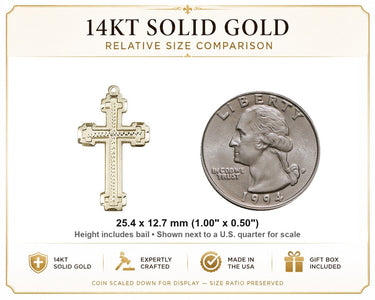 14kt Solid Gold Medium Catholic Cross Pendant | 1" x 1/2" | Handcrafted in USA by Bliss
