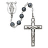 7mm imitation hematite rosary with sterling silver crucifix and center in dark gunmetal bead color